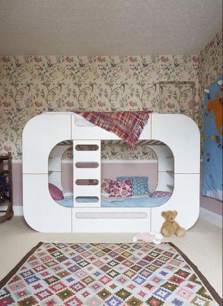 Vintage girl's bedroom with modern bunk bed