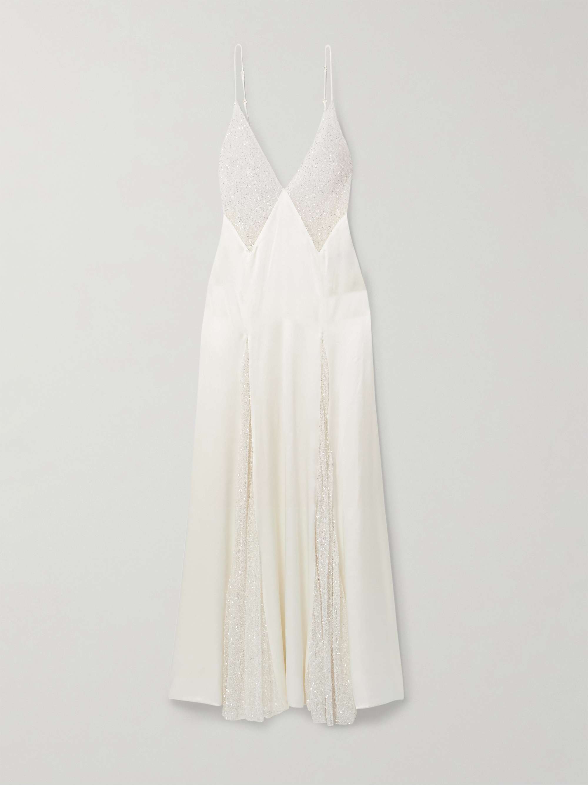 Ange Paneled Embellished Leavers Lace and Satin Gown
