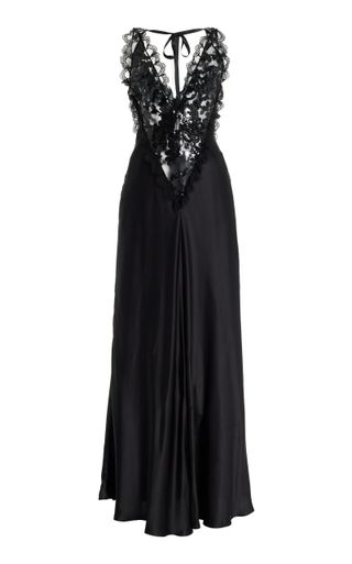 Sequined Lace-Trimmed Silk Maxi Dress