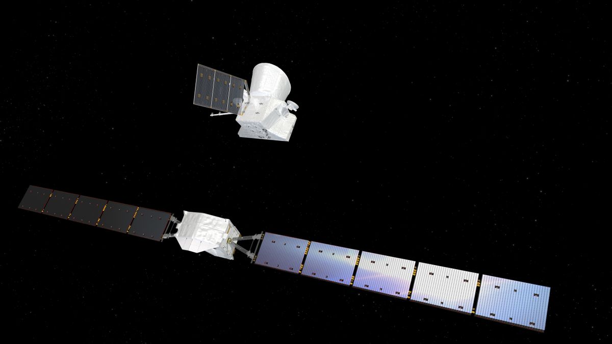 illustration showing two spacecraft separating from each other in deep space