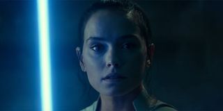 Rey wielding the Skywalker lightsaber