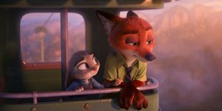Nick and Judy in Zootopia looking forlorn
