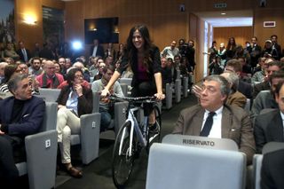 Giorgia Palmas arrives to present the 2016 Giro d'Italia jerseys