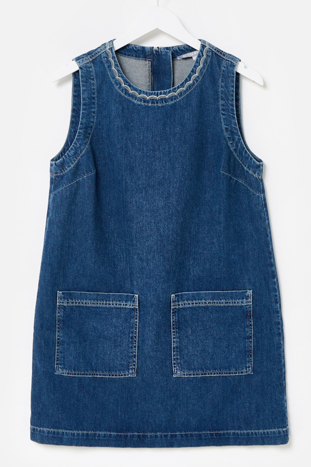 Oliver Bonas, Dark Blue Denim Scallop Stitch Mini Dress 