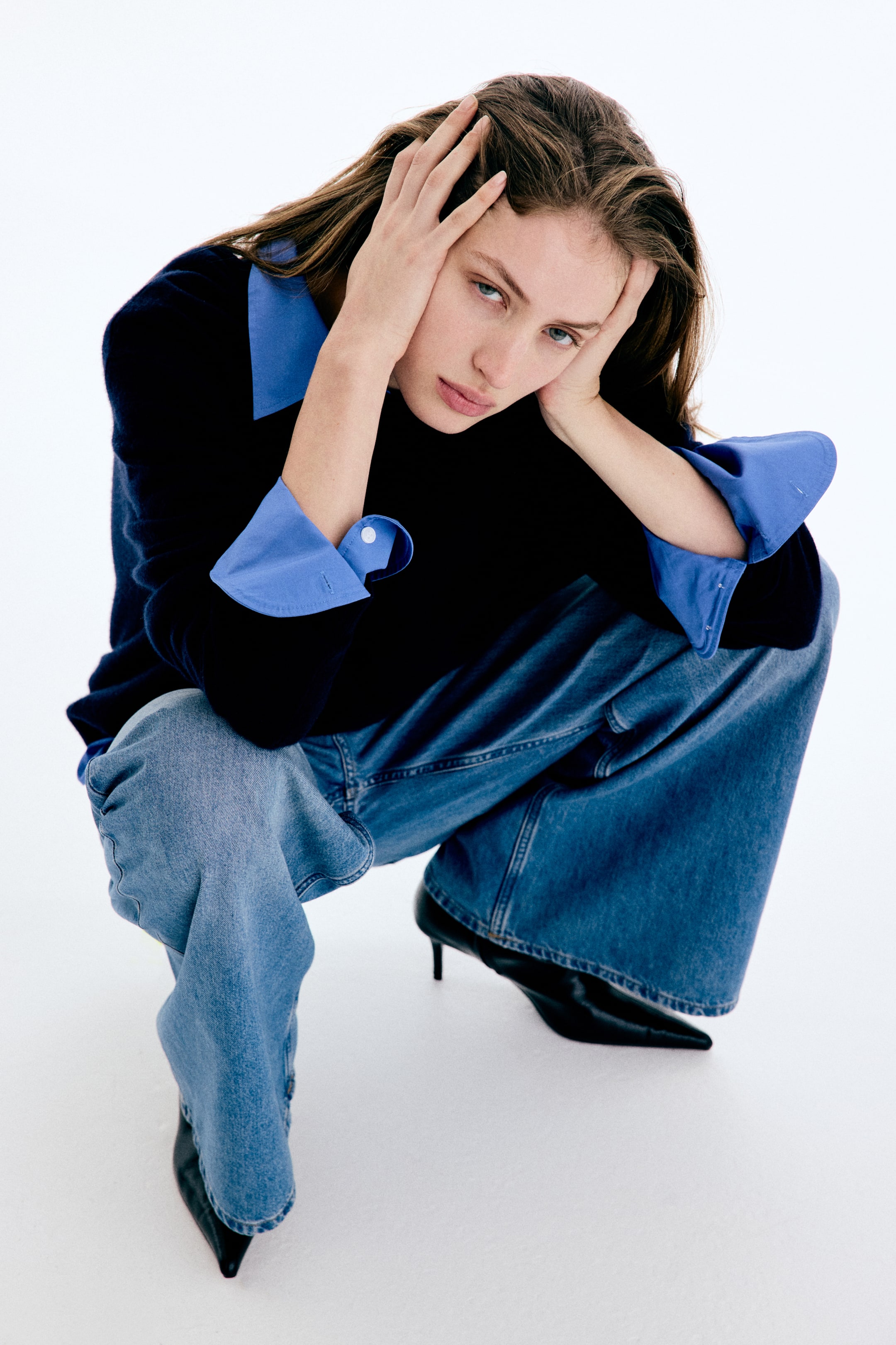 Wide High Waist Jeans - Dark Denim Blue