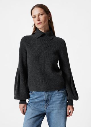 Collared Puff-Sleeve Jumper