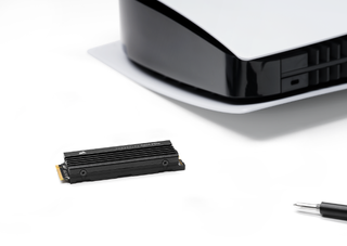 Corsair SSD on left, closeup of PS5 on right