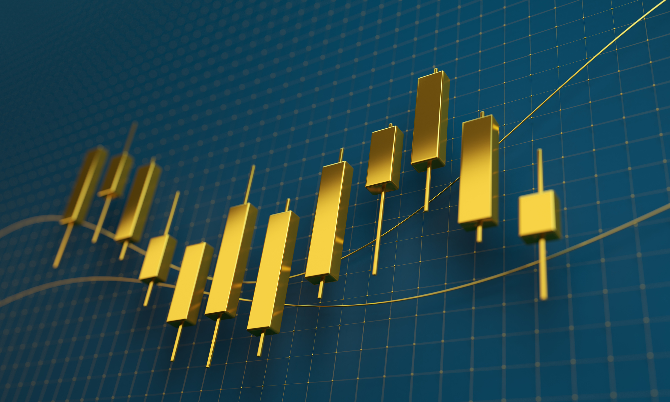 Gold price chart on dark background with gold grid and graphs