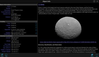 The SkySafari 5 app provides users with observing and technical information about the major asteroids and information about their discovery.