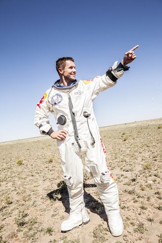 Baumgartner Points After Successful Jump