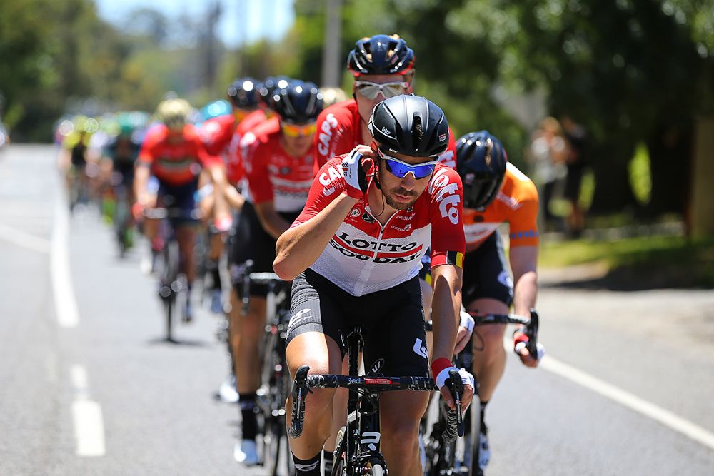 Thomas De Gendt leads the Lotto Soudal train in the peloton
