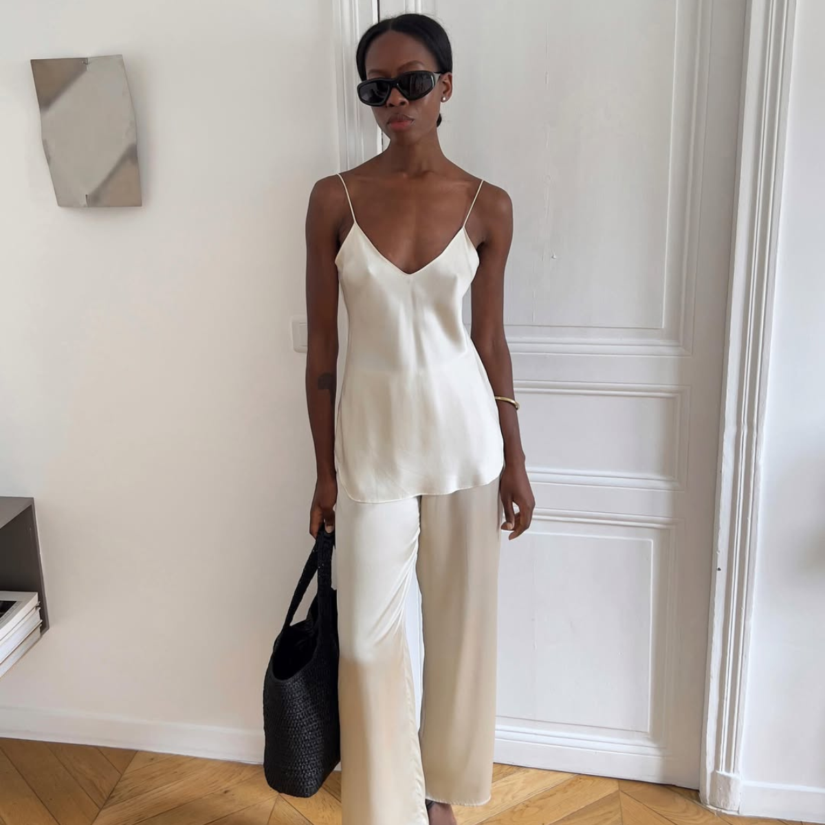 Sylvie in a matching silk set