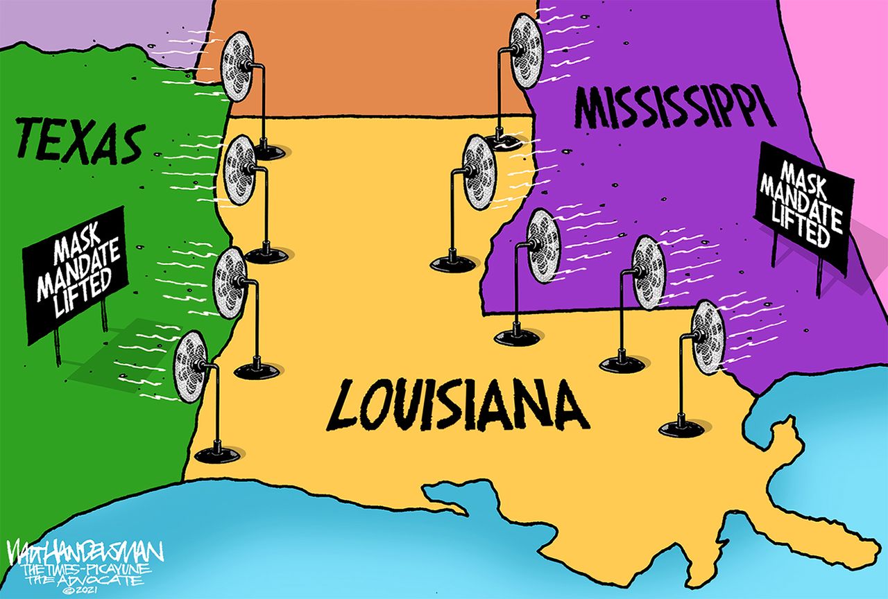 Editorial Cartoon U.S. louisiana texas mississippi mask mandates covid