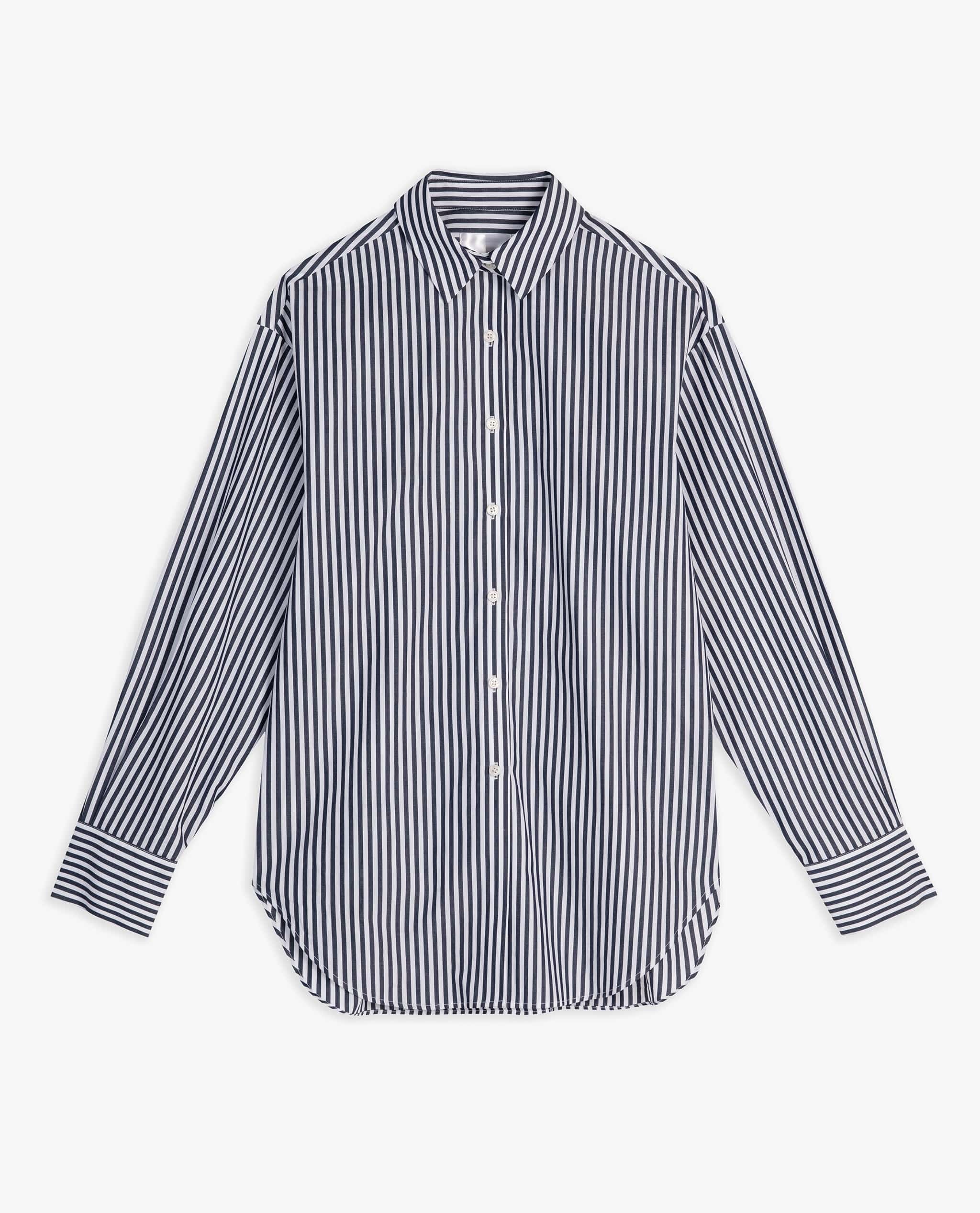 Women's Organic Cotton Poplin Shirt - Navy Stripe - Xs / Navy Stripe