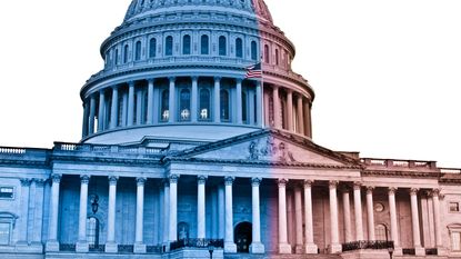 picture of Capitol Building that's half red and half blue