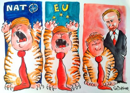 Political cartoon U.S. Trump NATO EU Putin Helsinki summit