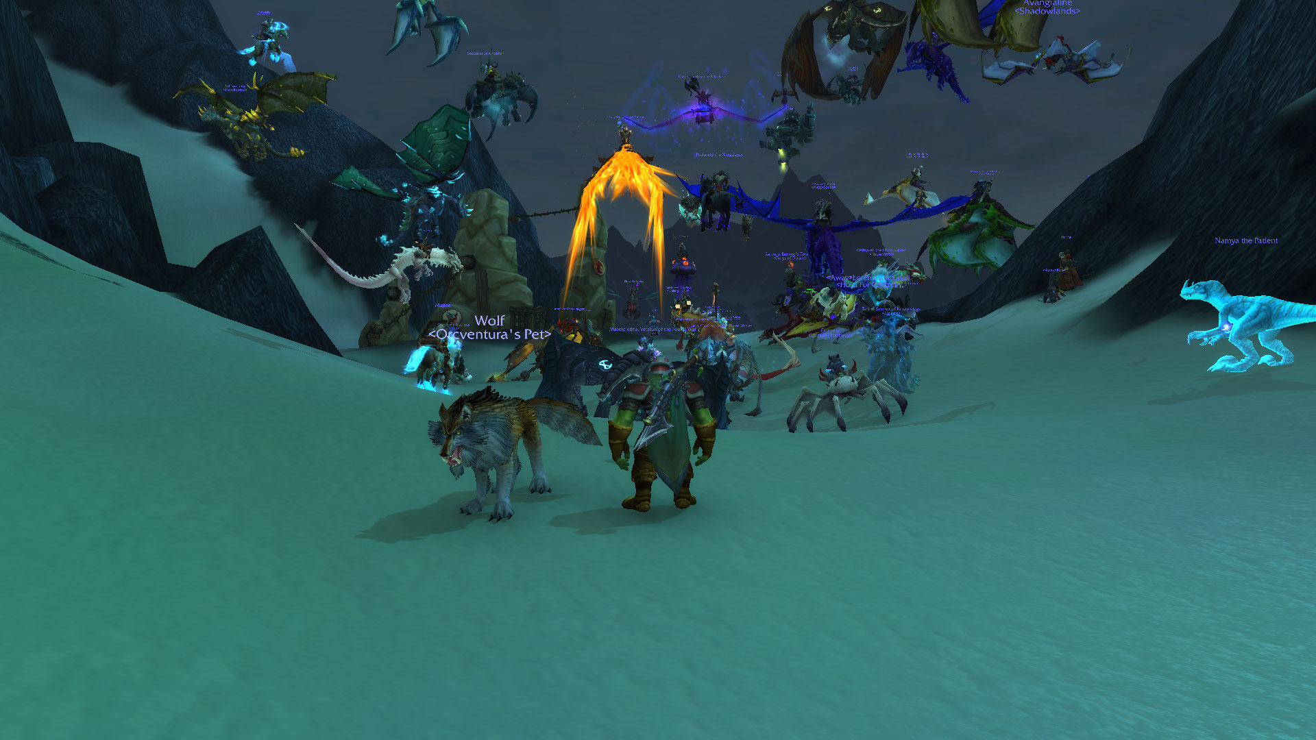 Players lining up for a boss spawn.