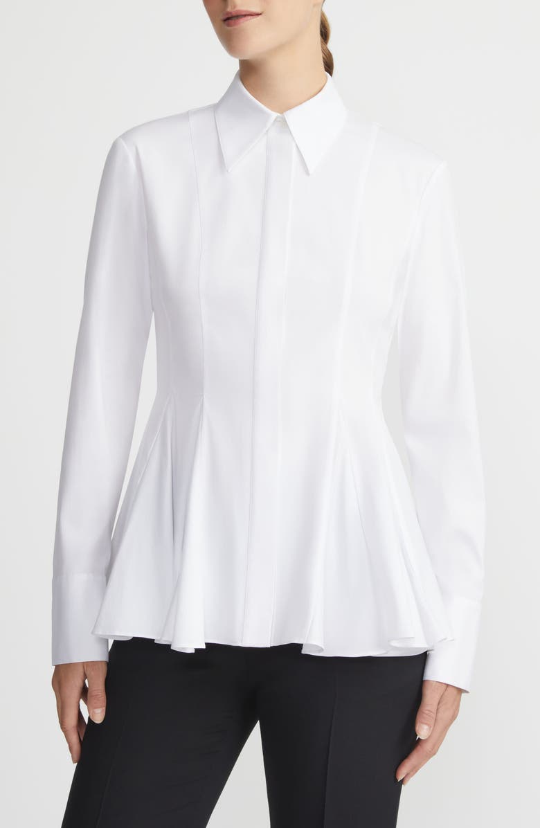 Godet Pleat Stretch Poplin Peplum Shirt