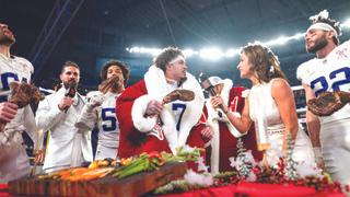 Byron Murphy Jr. of the Minnesota Vikings is interviewed by Netflix&rsquo;s Diana Russini following the Vikings&rsquo; Christmas Day win over the Detroit Lions.