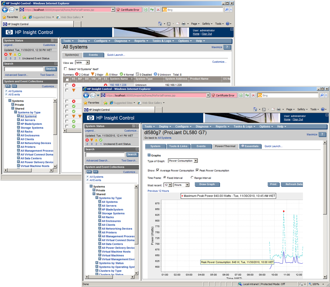 The Insight Control software includes full network systems management tools and optional server power monitoring.