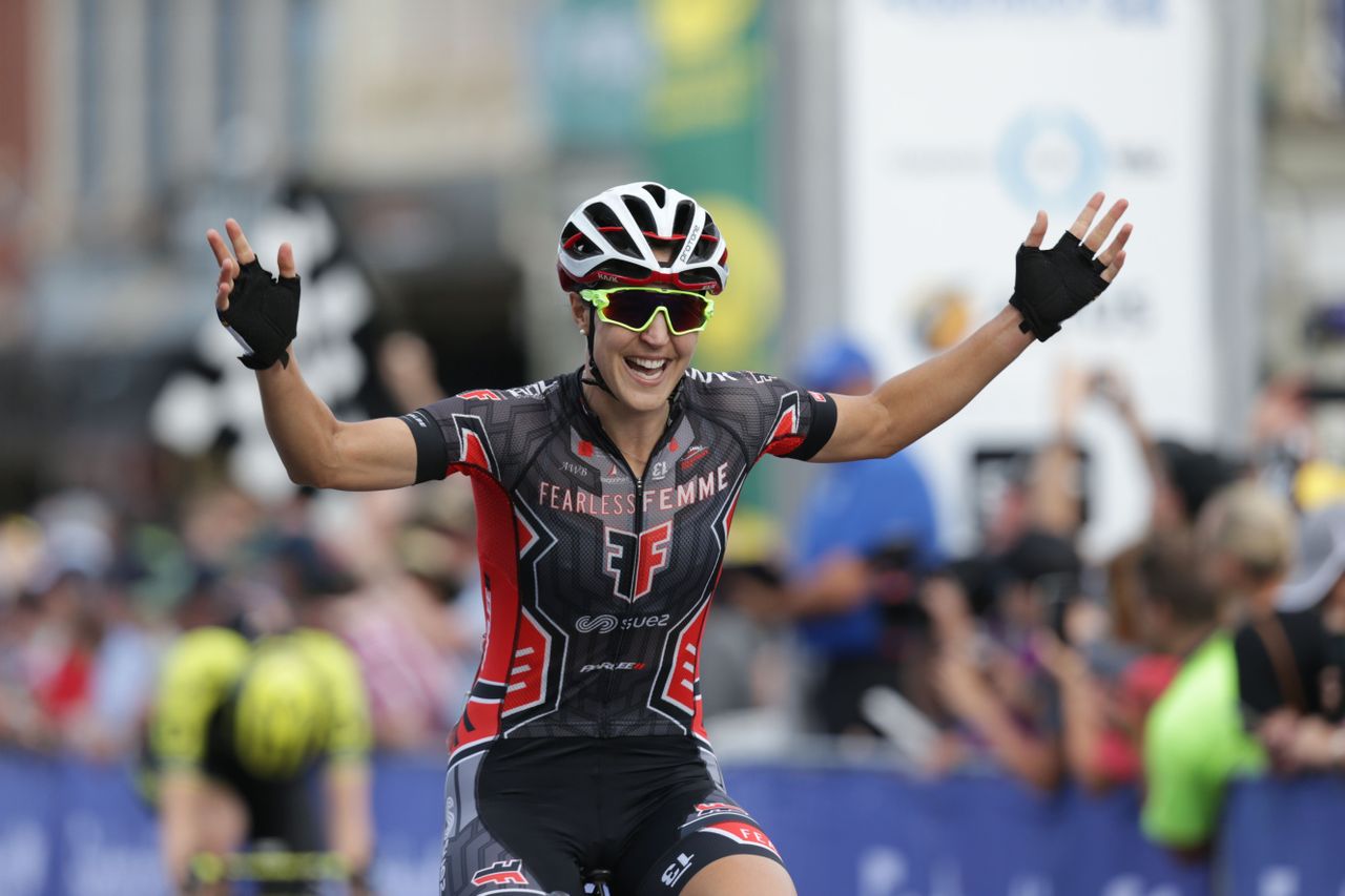Rebecca Wiasak celebrates her win