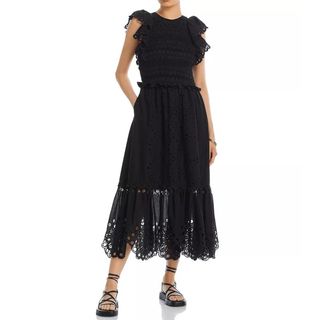 Sea NYC dress in black with eyelets
