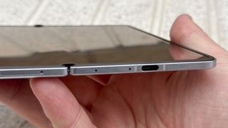 Oppo Find N5 open, showing the USB-C port