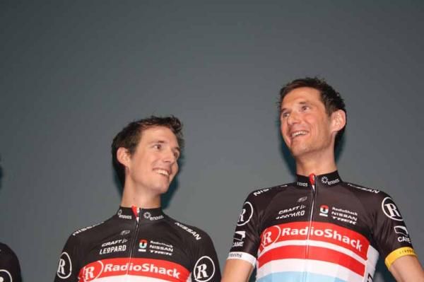 Andy and Frank Schleck share a joke