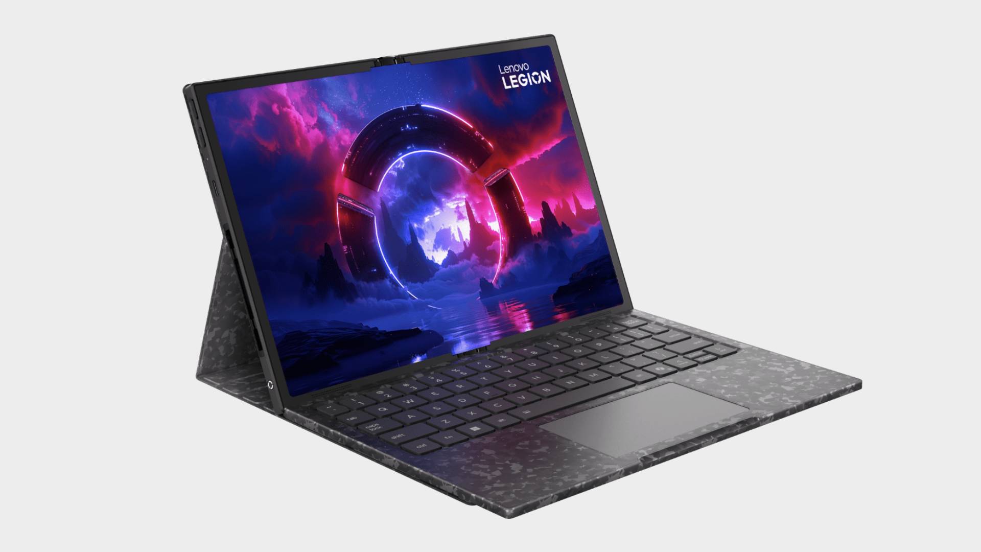 Lenovo Legion Go Fold in laptop mode with keyboard attached.