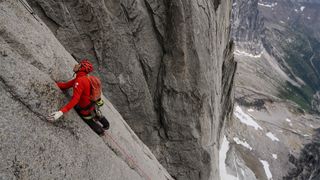 Alex Honnold scales one of the Howser Towers in Bugaboo National Park.