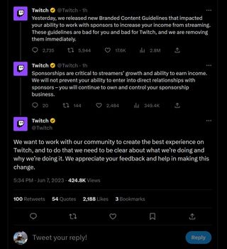 Twitch tweets about updated branded content guidelines