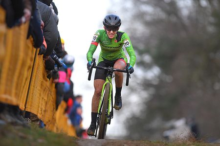 Kaitlin Keough (USA) Cannondale p/b Cyclocrossworld muddy at the finish