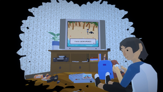 Screenshot of Before Your Eyes game showing Chloe holding a video game controller.