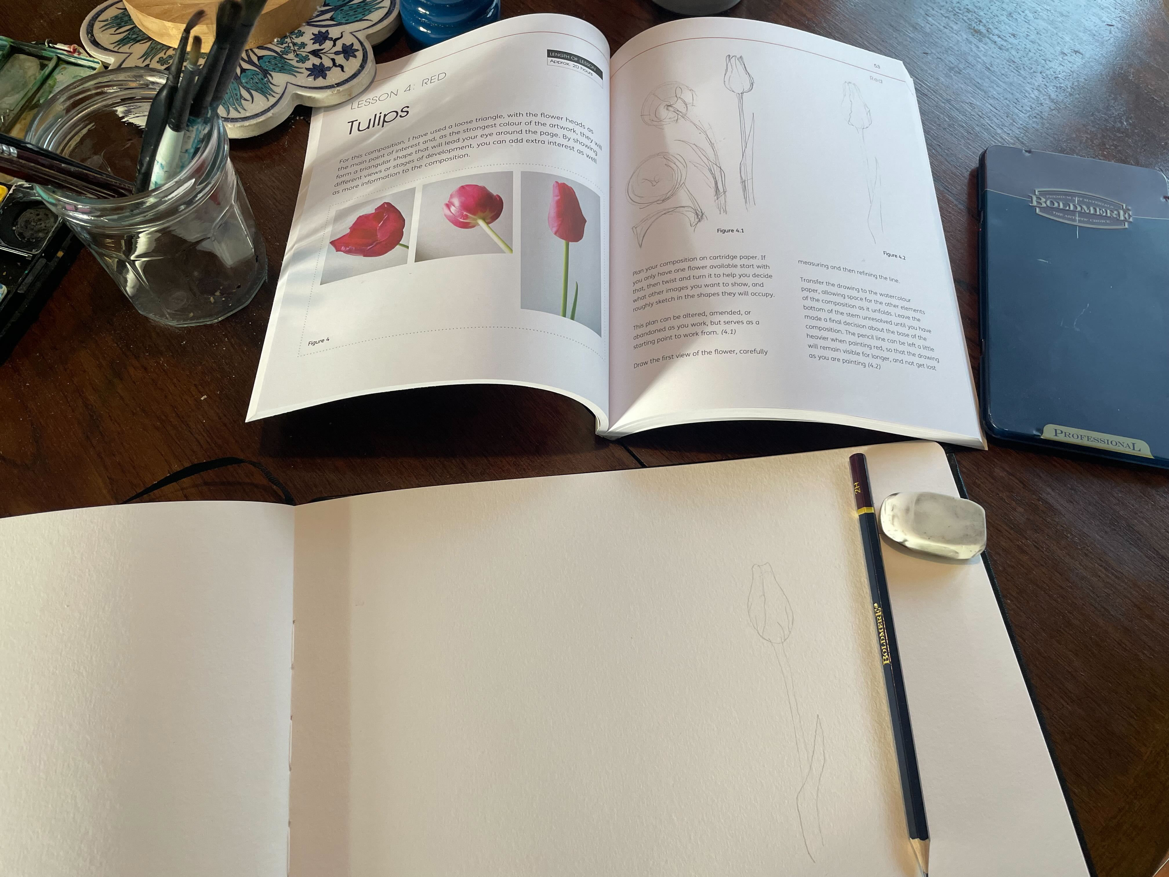 illustrations of flowers next to a book about botanical illustration