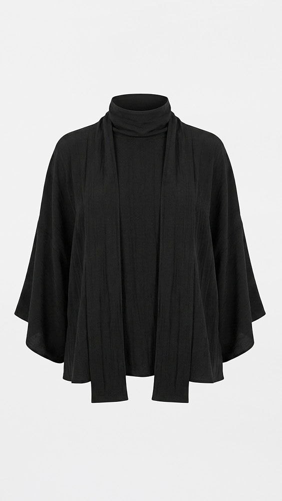 Creased Acetate Drape Cape Tie Top - Black