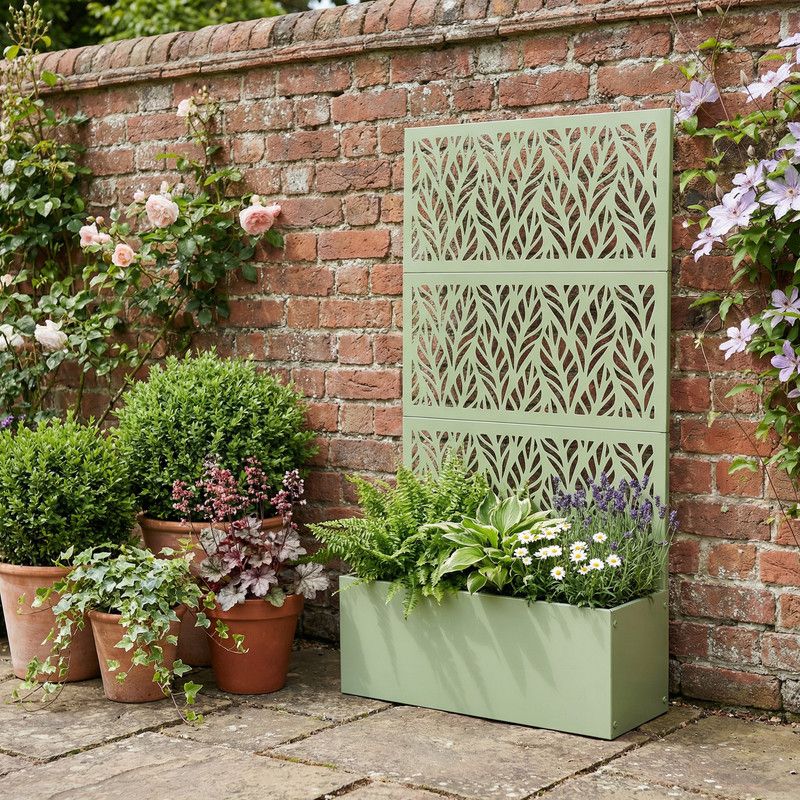 90x50cm Metal Planter With Screen Sage