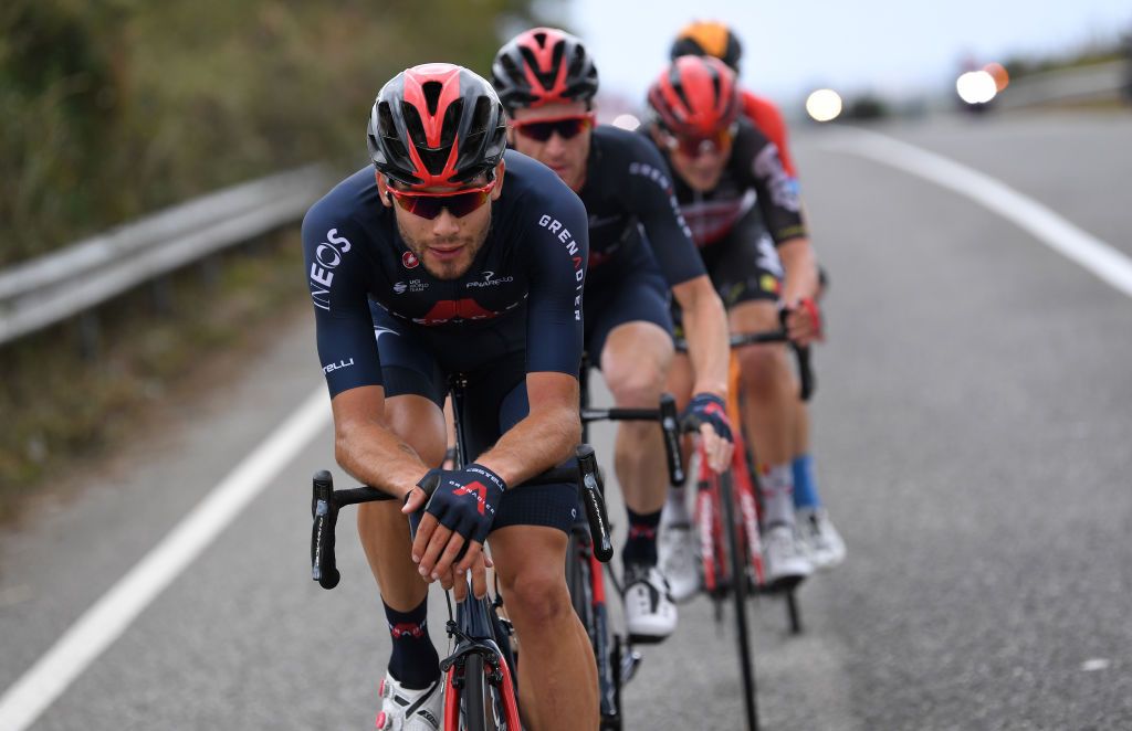 CAMIGLIATELLO SILANO ITALY OCTOBER 07 Filippo Ganna of Italy and Team INEOS Grenadiers Salvatore Puccio of Italy and Team INEOS Grenadiers Breakaway during the 103rd Giro dItalia 2020 Stage 5 a 225km stage from Mileto to Camigliatello Silano 1275m girodiitalia Giro on October 07 2020 in Camigliatello Silano Italy Photo by Tim de WaeleGetty Images