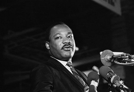 Dr. Martin Luther King, Jr. -- speaking to a mass rally April 3 in Memphis