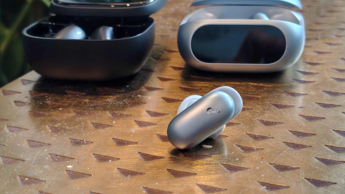 The Anker Soundcore Liberty 5 Pro earbud next to its case and the Anker Soundcore Liberty 5 Pro Max.