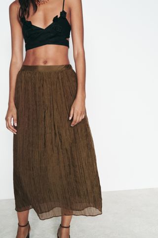 Wrinkle Effect Midi Skirt