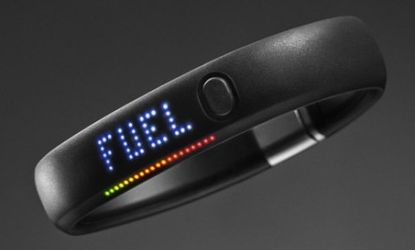 The LED lights on the Nike FuelBand change from red to green as users accumulate active points and achieve personal fitness goals.
