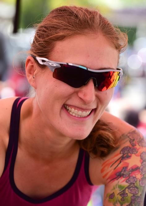 Mical Dyck (Stans NoTubes) warming up in her tent before the race