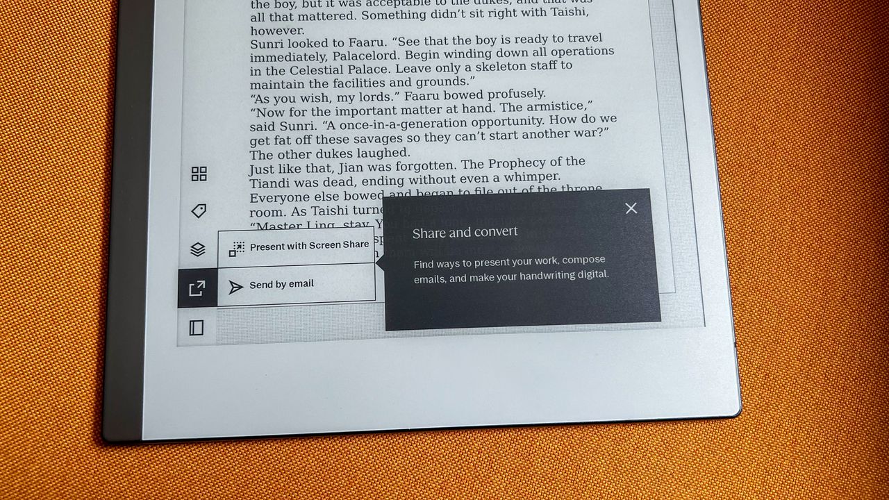 Notes sharing feature on the reMarkable 2