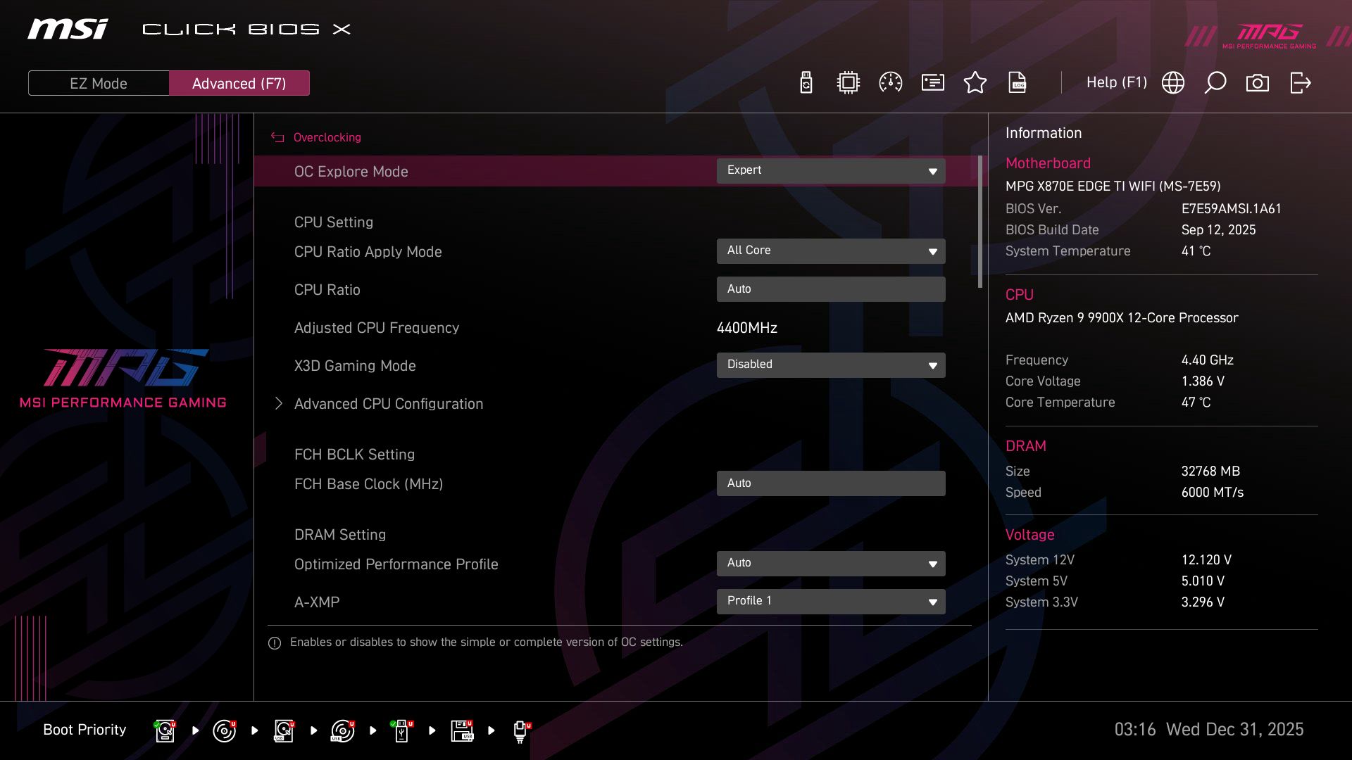 MSI MPG X870E Edge Ti Wifi - BIOS