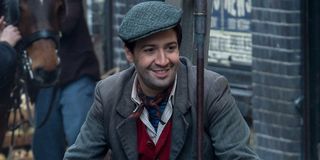 Lin-Manuel Miranda as Jack the Lamplighter on his bicycle in Mary Poppins Returns
