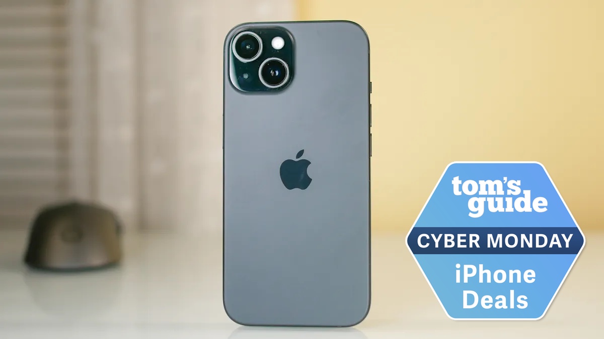 iPhone 15 with Cyber Monday badge