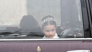 Princess Charlotte of Wales travelling in the state car during the Coronation of King Charles III and Queen Camilla on May 06, 2023 in London, England. The Coronation of Charles III and his wife, Camilla, as King and Queen of the United Kingdom of Great Britain and Northern Ireland, and the other Commonwealth realms takes place at Westminster Abbey today. Charles acceded to the throne on 8 September 2022, upon the death of his mother, Elizabeth II.