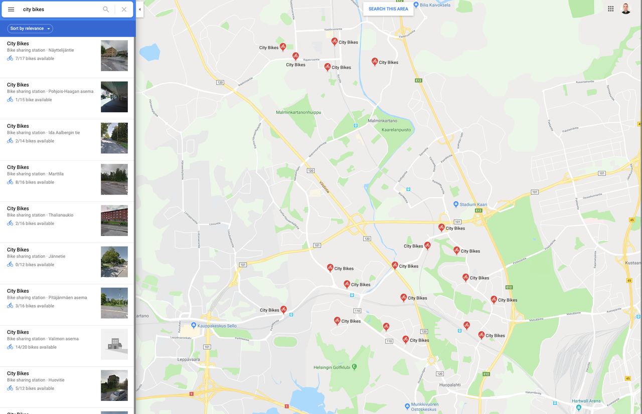 Vapaat kaupunkipy&ouml;r&auml;t n&auml;kyv&auml;t selv&auml;sti Google Mapsissa