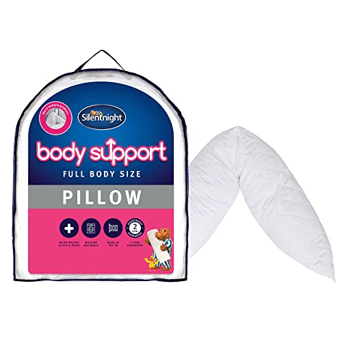Silentnight Body Support Pillow With Pillowcase - Pregnancy Nursing Support Shaped Pillows and Case - Machine Washable in White, 147 X 48 Cm