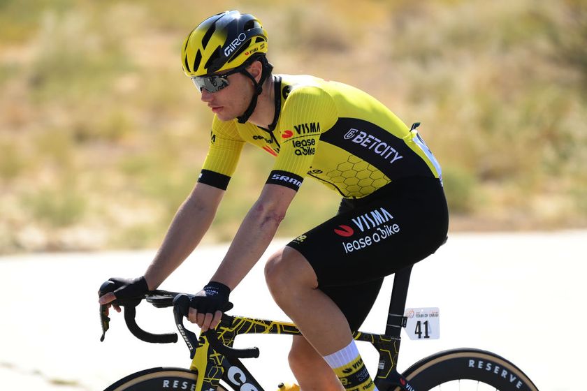 BIMMAH SINK HOLE OMAN FEBRUARY 08 Olav Kooij of Netherlands and Team Visma Lease a Bike competes during the 14th Tour of Oman Stage 1 a 1777km stage from Bushar to Bimmah Sink Hole on February 08 2025 in Bimmah Sink Hole Oman Photo by Alex BroadwayGetty Images